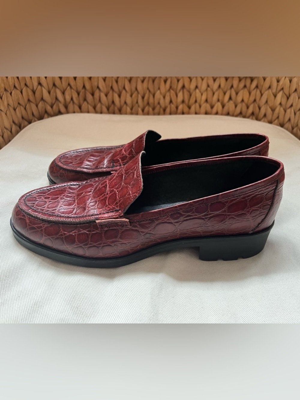 Vintage Talbots Burgundy Croc-Embossed Leather Loafers